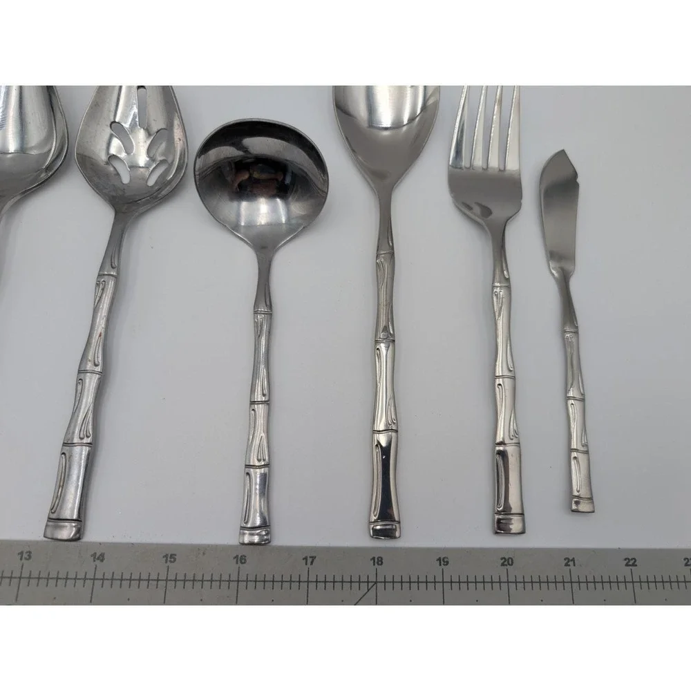 Bamboo‎ Stainless Flatware Serving  Utensil Lot Korea